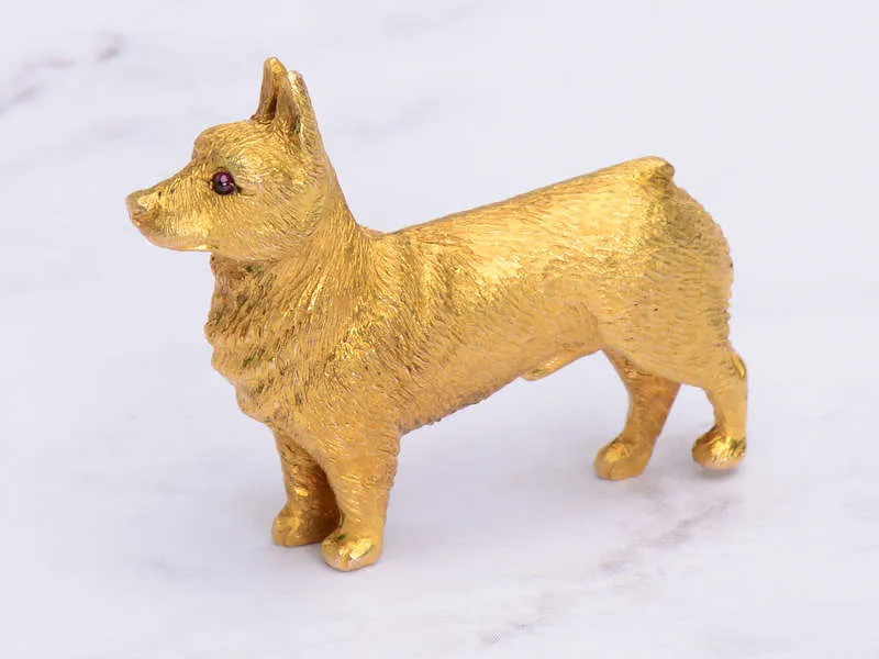 The Queen's Corgi - Gold Dog Brooch