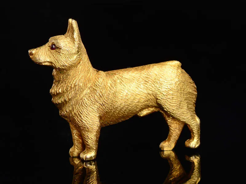 The Queen's Corgi - Gold Dog Brooch