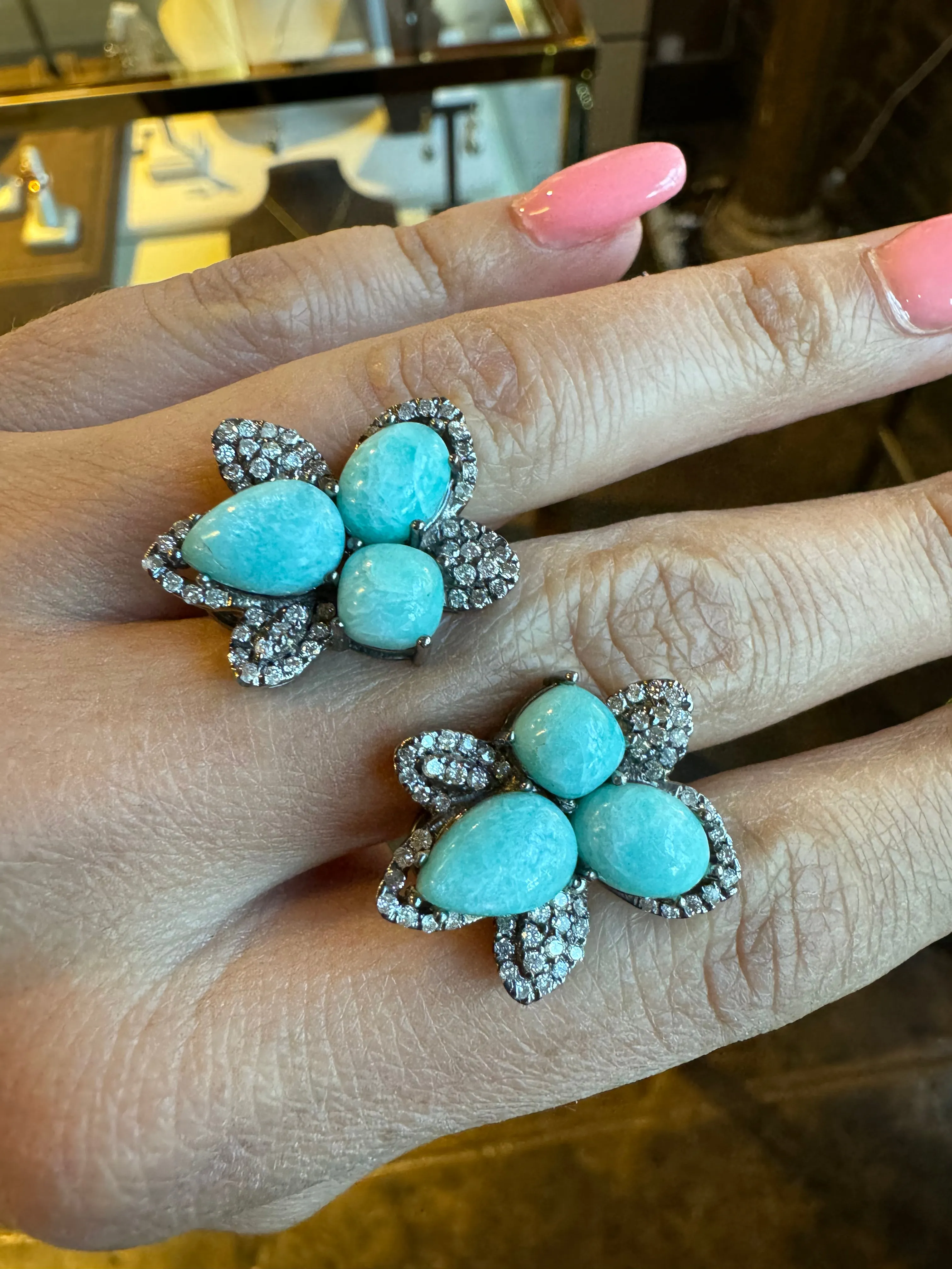 Turquoise & Diamond Earrings