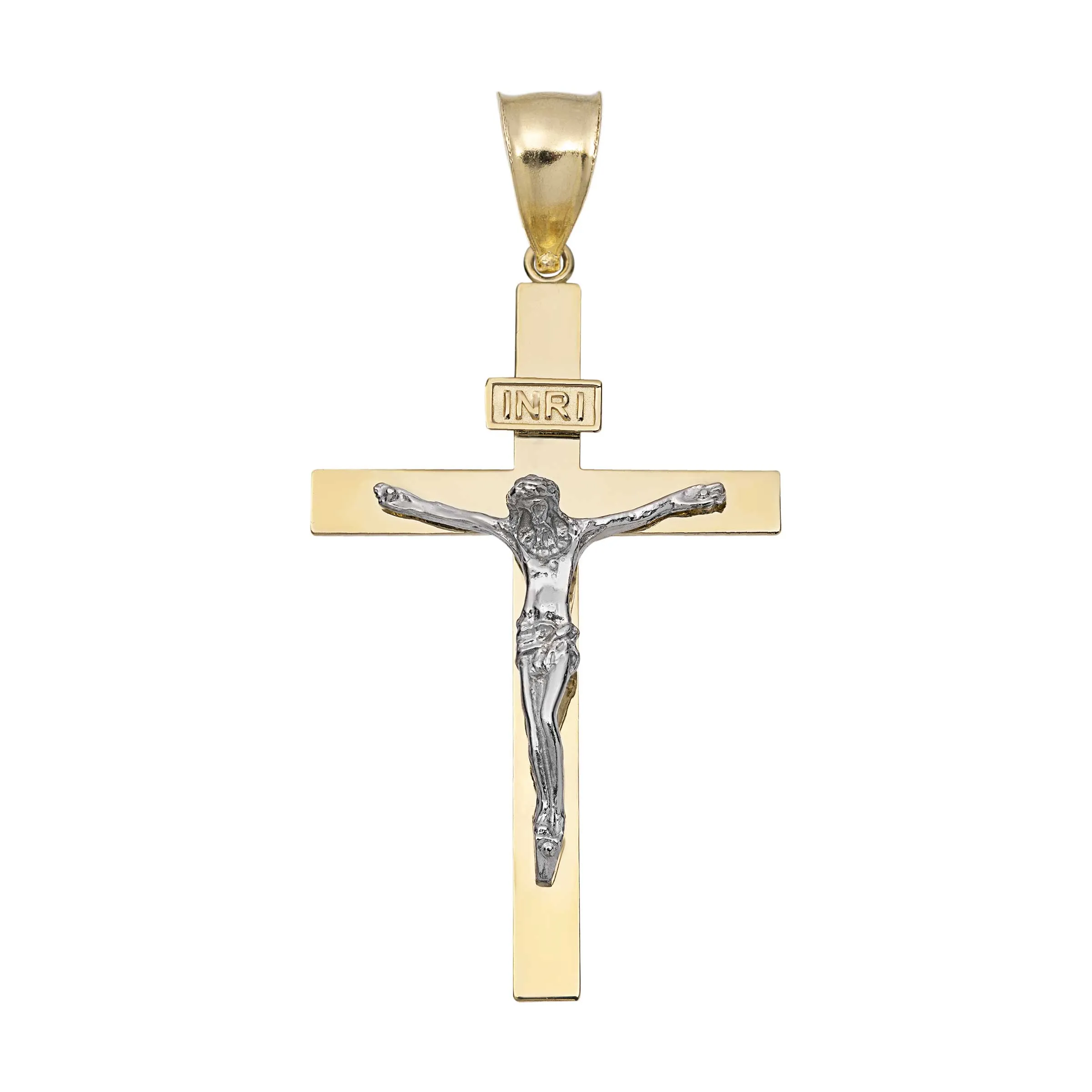 Two-Tone INRI Jesus Cross Crucifix 10K Yellow Gold