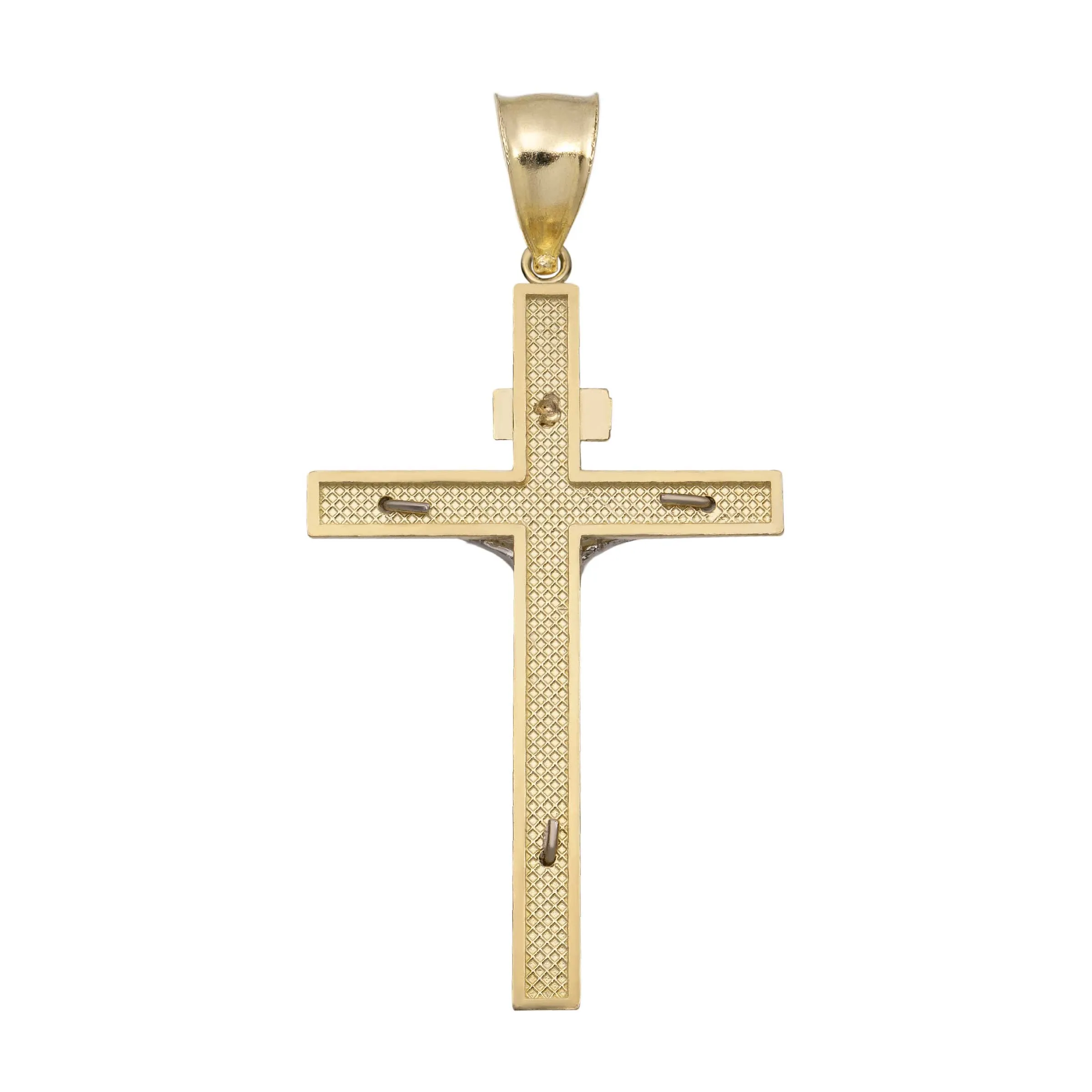 Two-Tone INRI Jesus Cross Crucifix 10K Yellow Gold