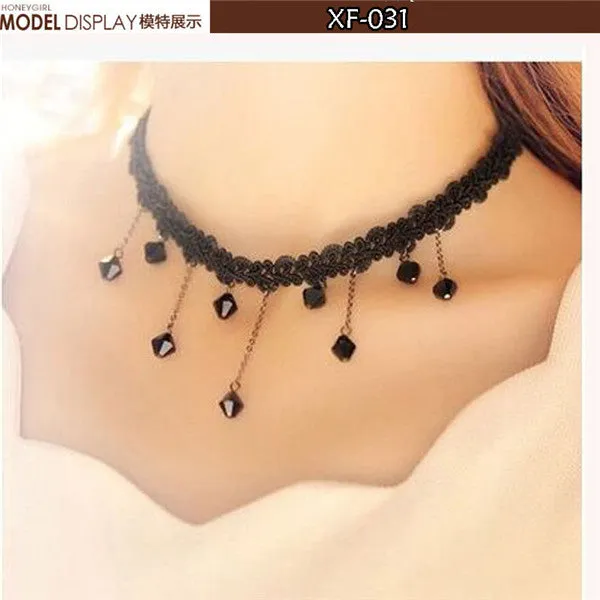 Victorian Crystal Choker Necklace Black Lace Choker Collar Vintage Women Wedding Jewelry Necklace Pendants Women Christmas Gift