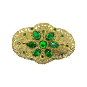 Vintage 1930s Bohemian Emerald Green Czech Brooch