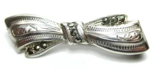 Vintage 1940s Silver & Marcasite Bow Brooch