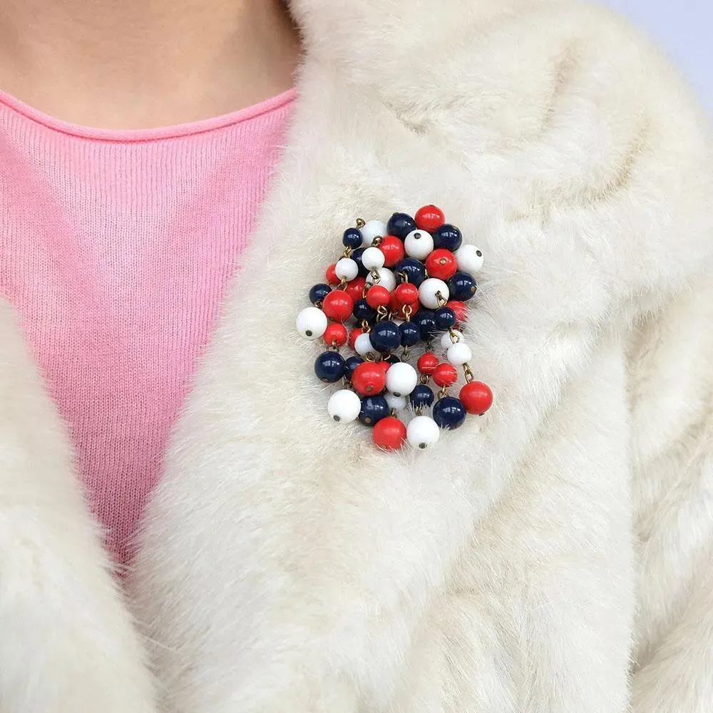 Vintage 1960s Cascade Red, White & Blue Brooch