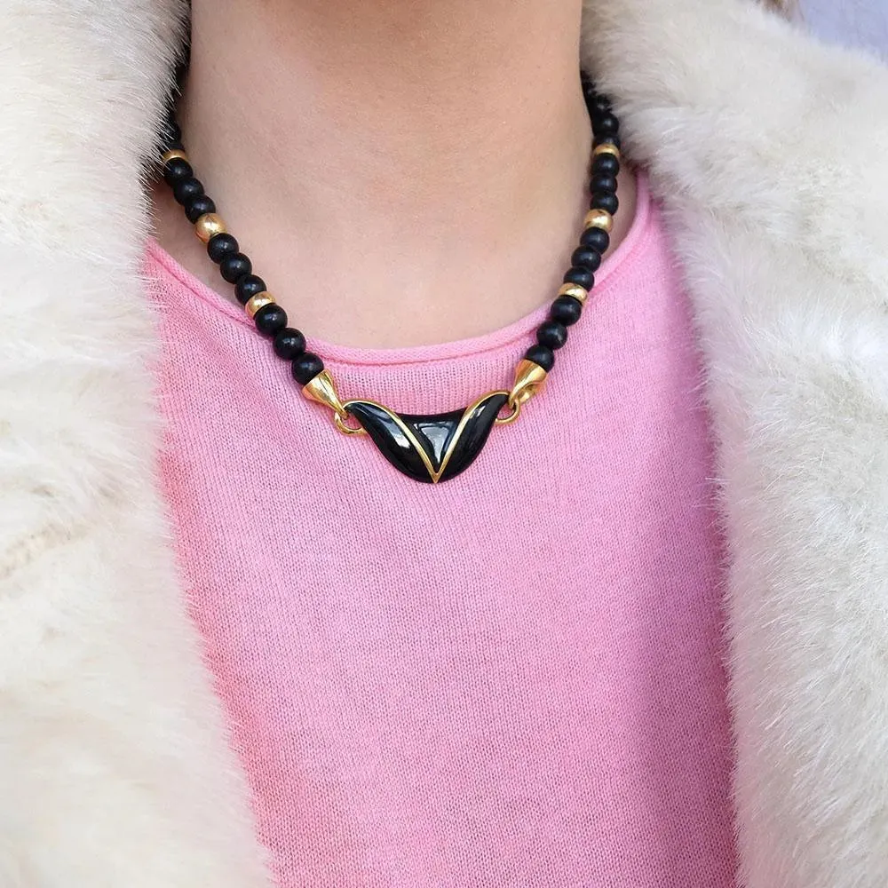 Vintage 1980's Black & Gold Napier Necklace