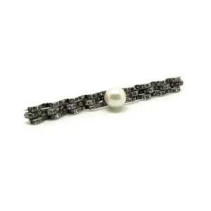 Vintage Art Deco 1920s Diamante Pearl Sterling Silver Bar Brooch