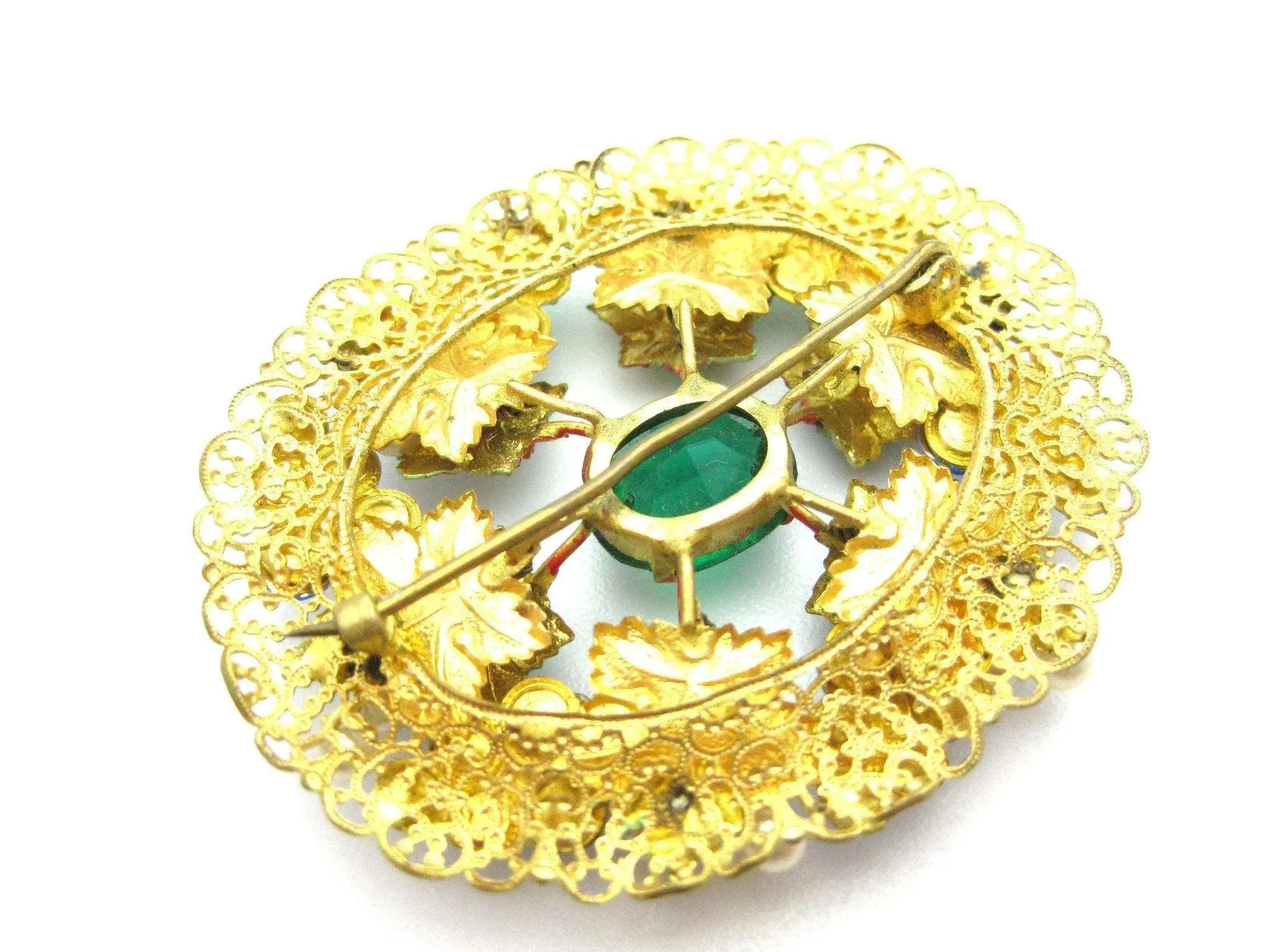 Vintage Art Deco Green Flower Brooch