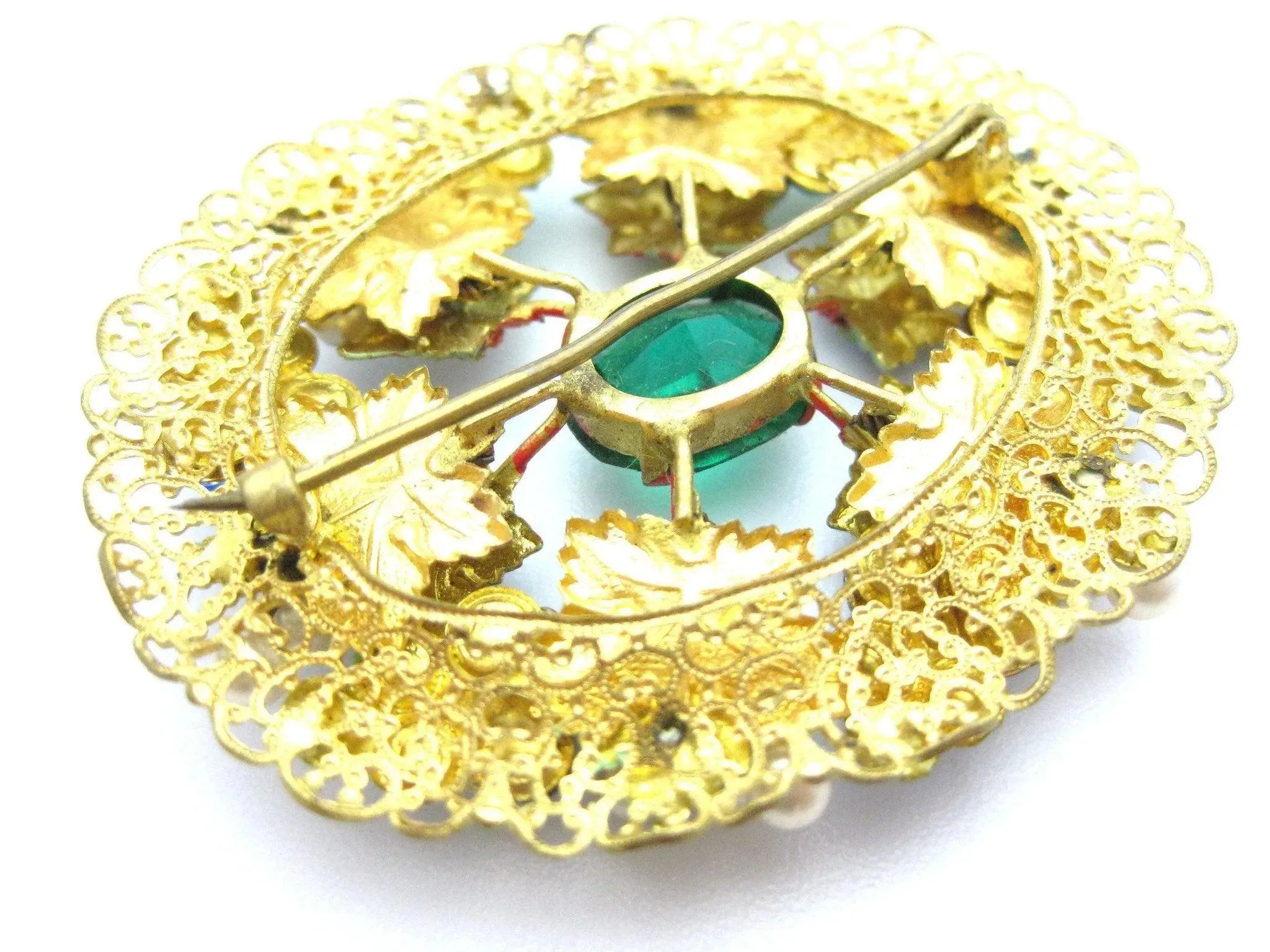 Vintage Art Deco Green Flower Brooch