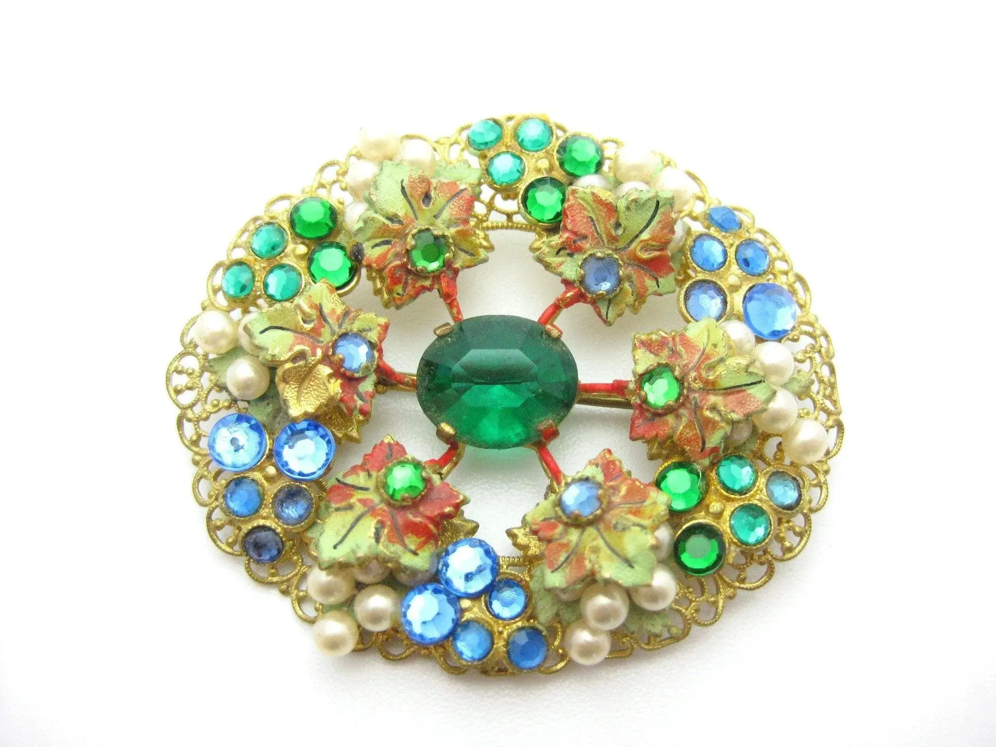 Vintage Art Deco Green Flower Brooch