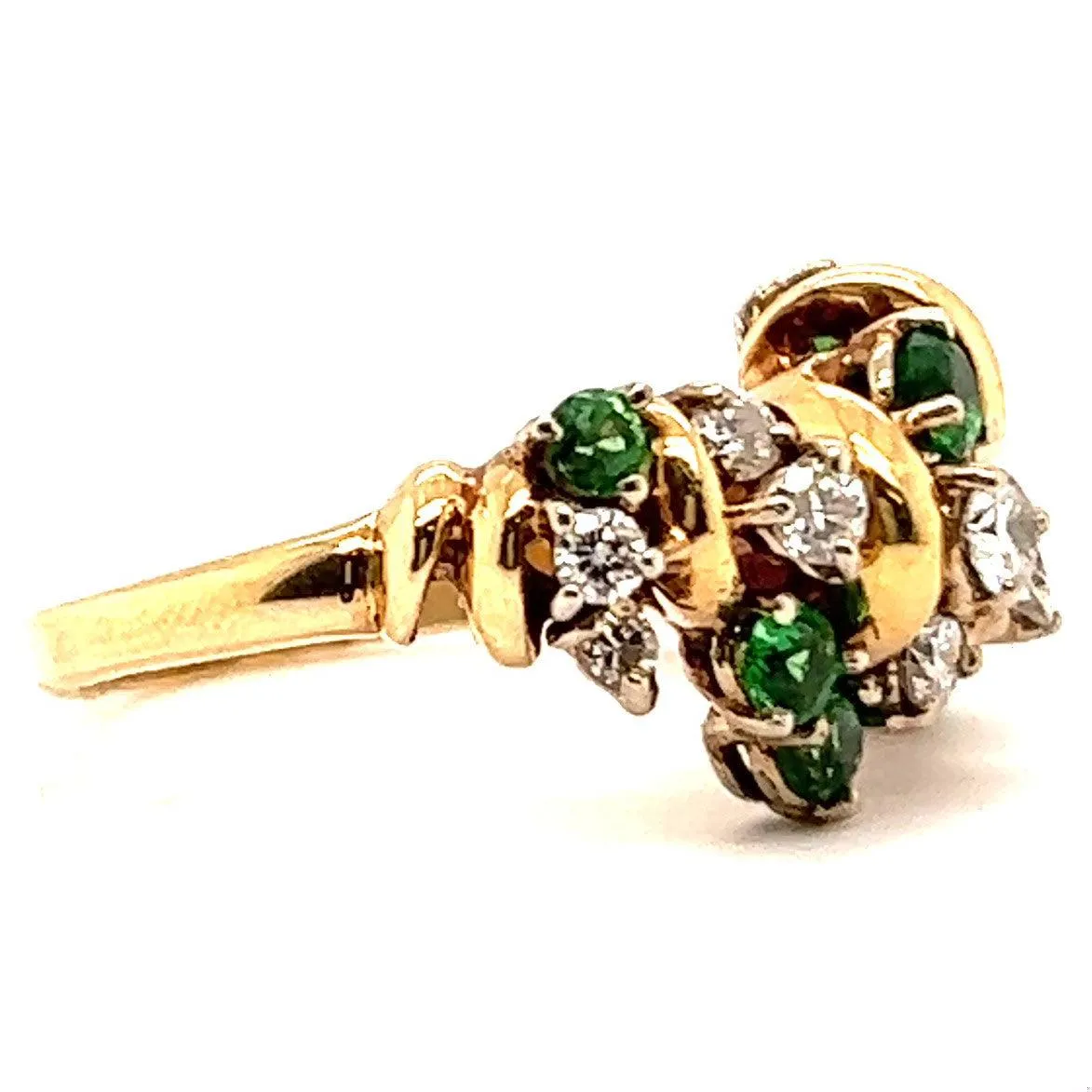 Vintage Diamond Tsavorite Garnet 14 Karat Yellow Gold Cluster Ring