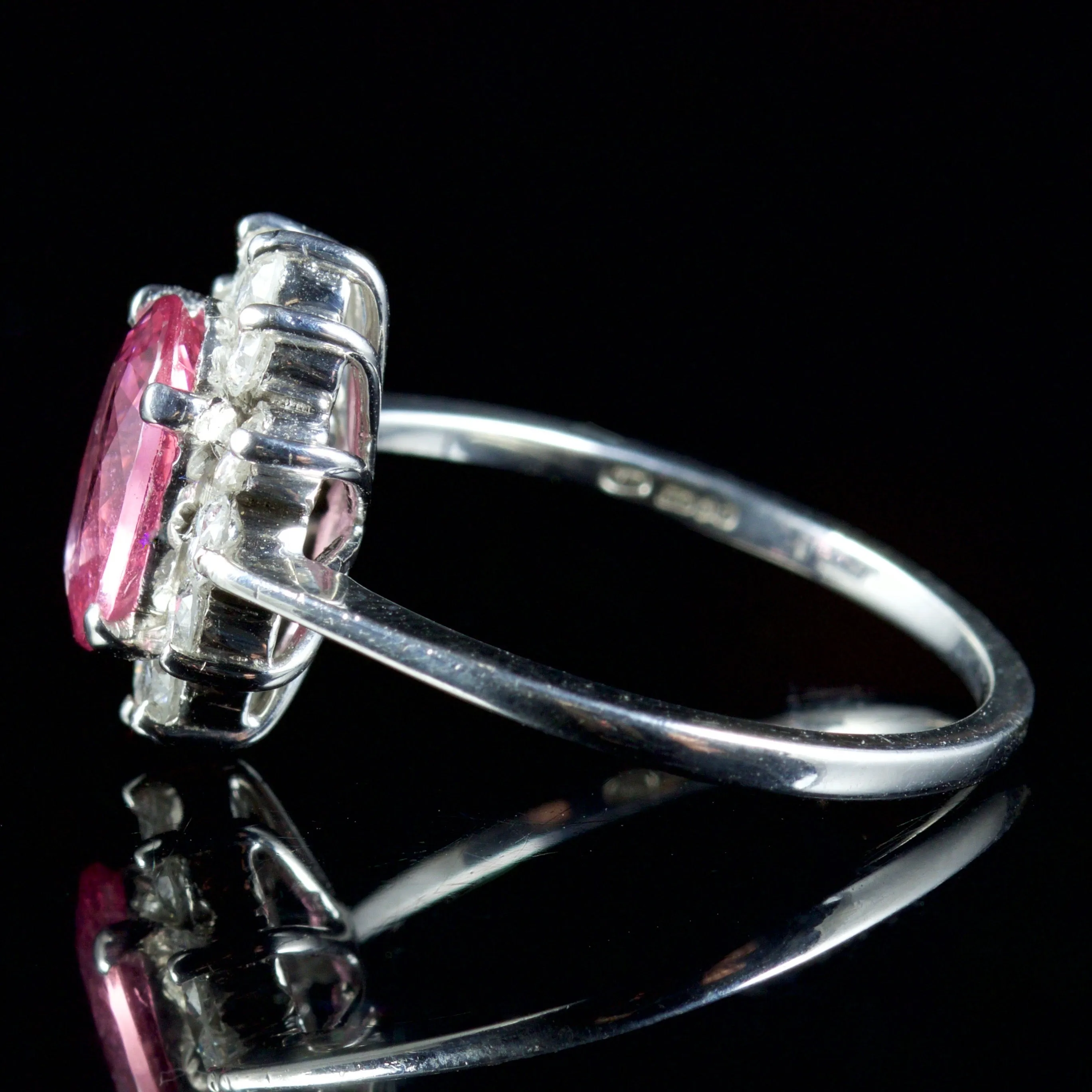 Vintage Pink Sapphire Diamond Ring 18Ct White Gold