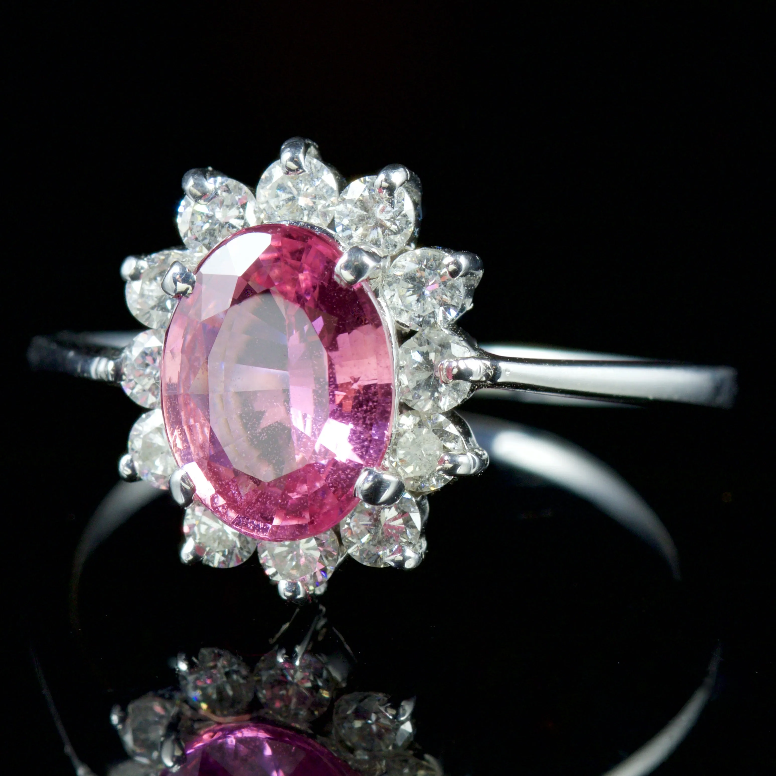 Vintage Pink Sapphire Diamond Ring 18Ct White Gold