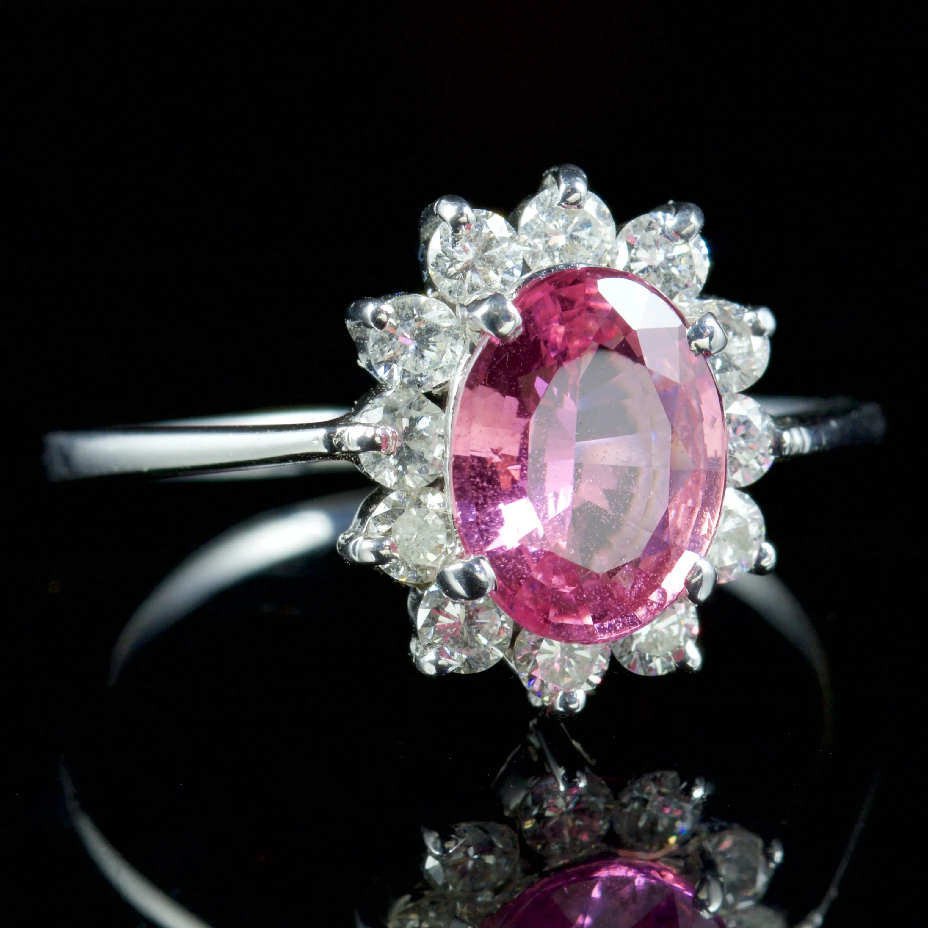 Vintage Pink Sapphire Diamond Ring 18Ct White Gold