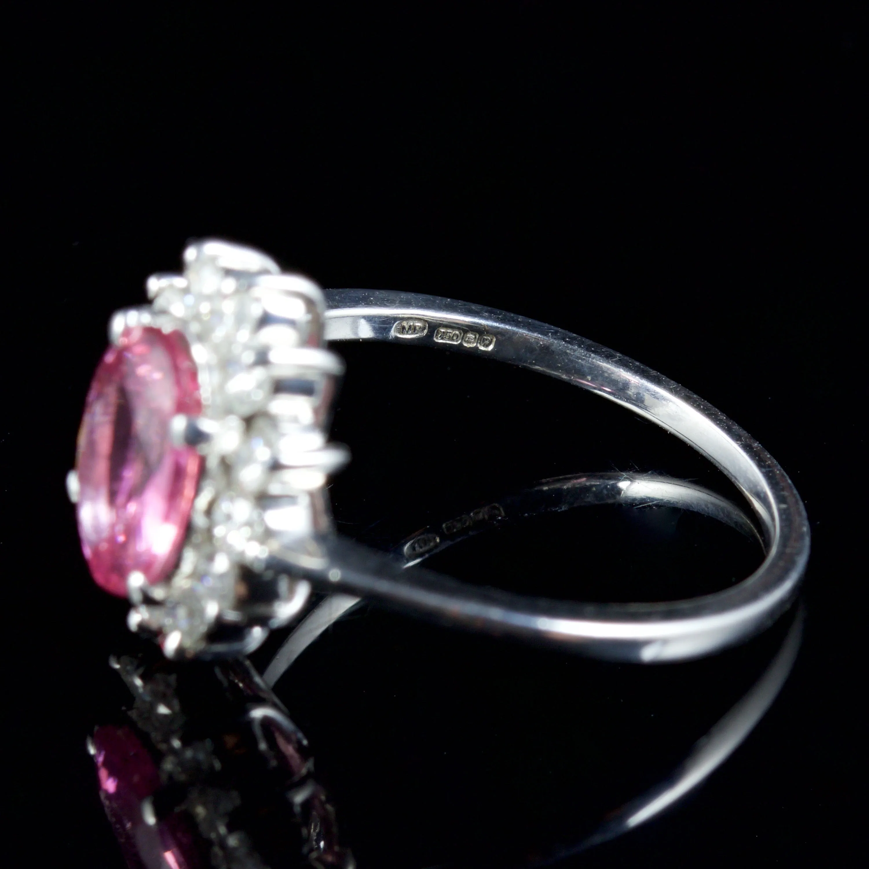 Vintage Pink Sapphire Diamond Ring 18Ct White Gold