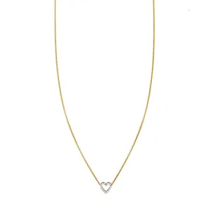 White Diamond Tiny Heart Outline Necklace