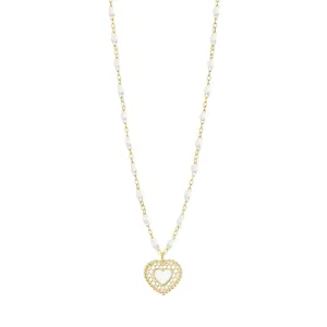 White Lace Heart Necklace, Yellow Gold, 16.5"