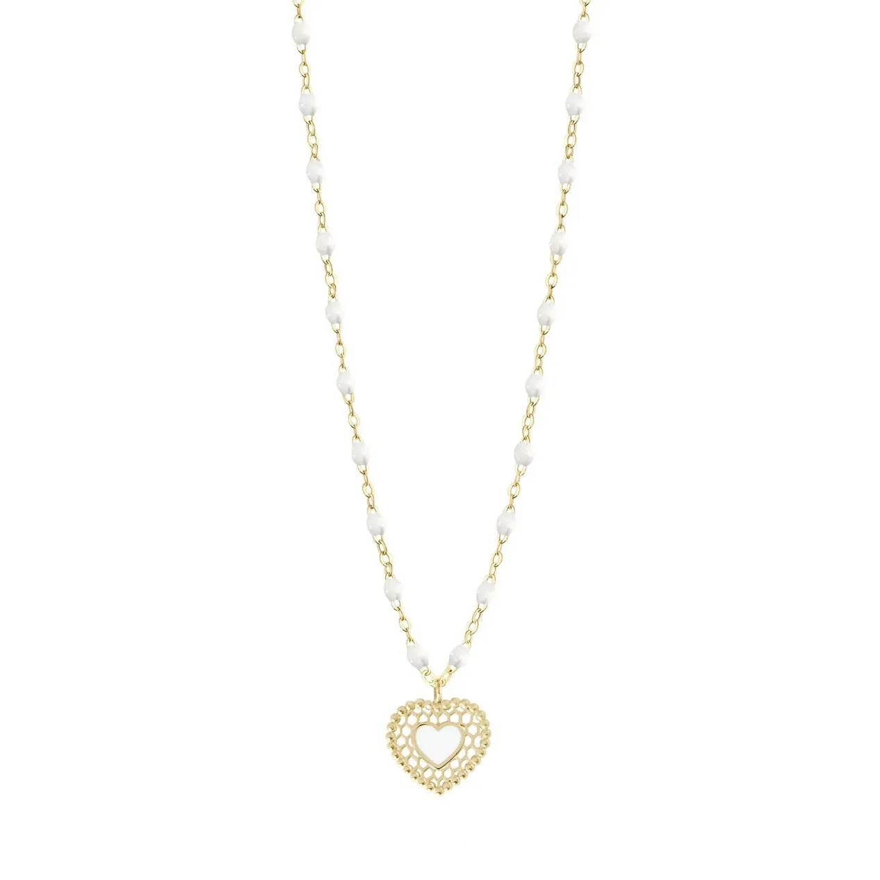 White Lace Heart Necklace, Yellow Gold, 16.5"