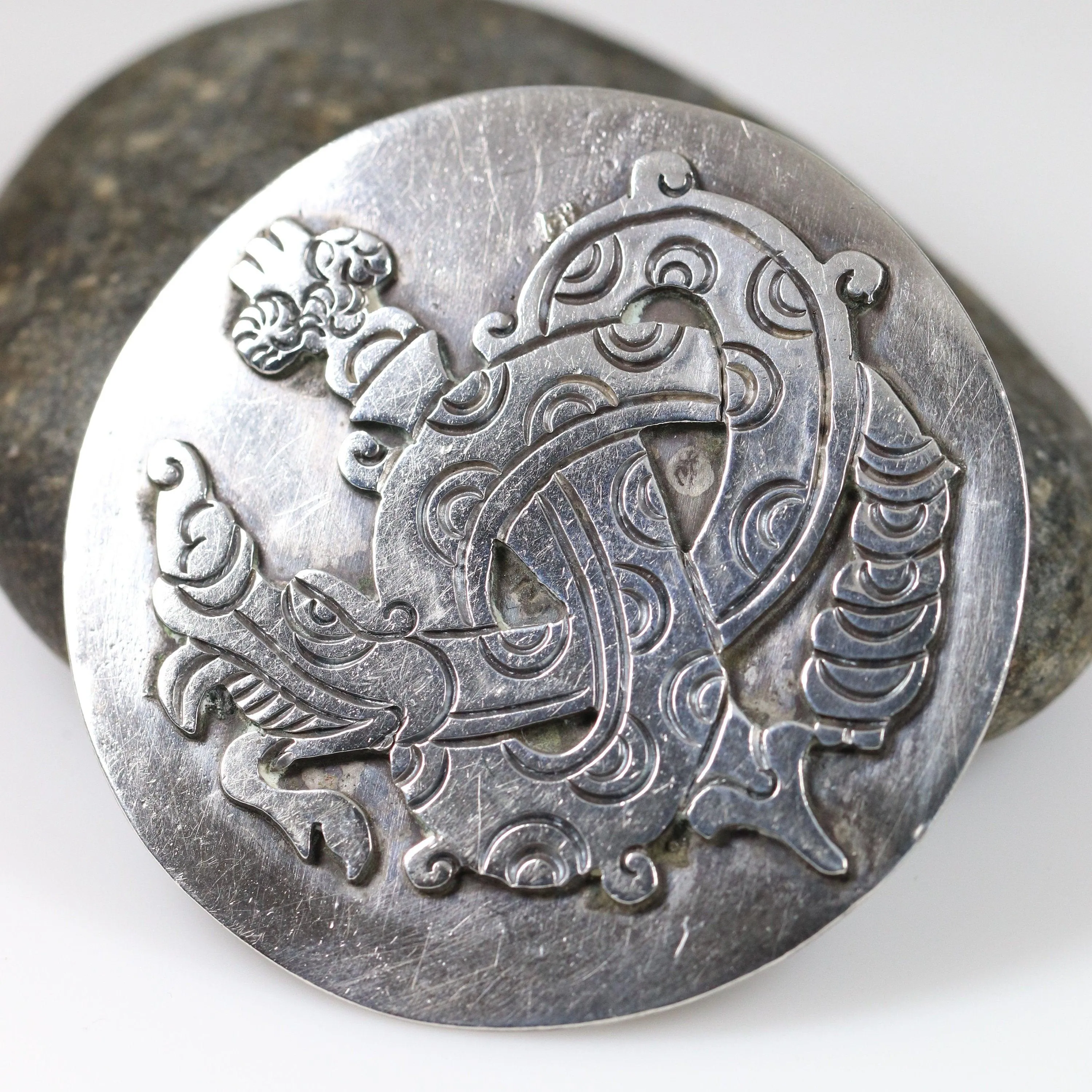 William Spratling Brooch | Taxco Quetzalcoatl Plumed Serpent Pin | Vintage 980 Sterling Silver Mexico