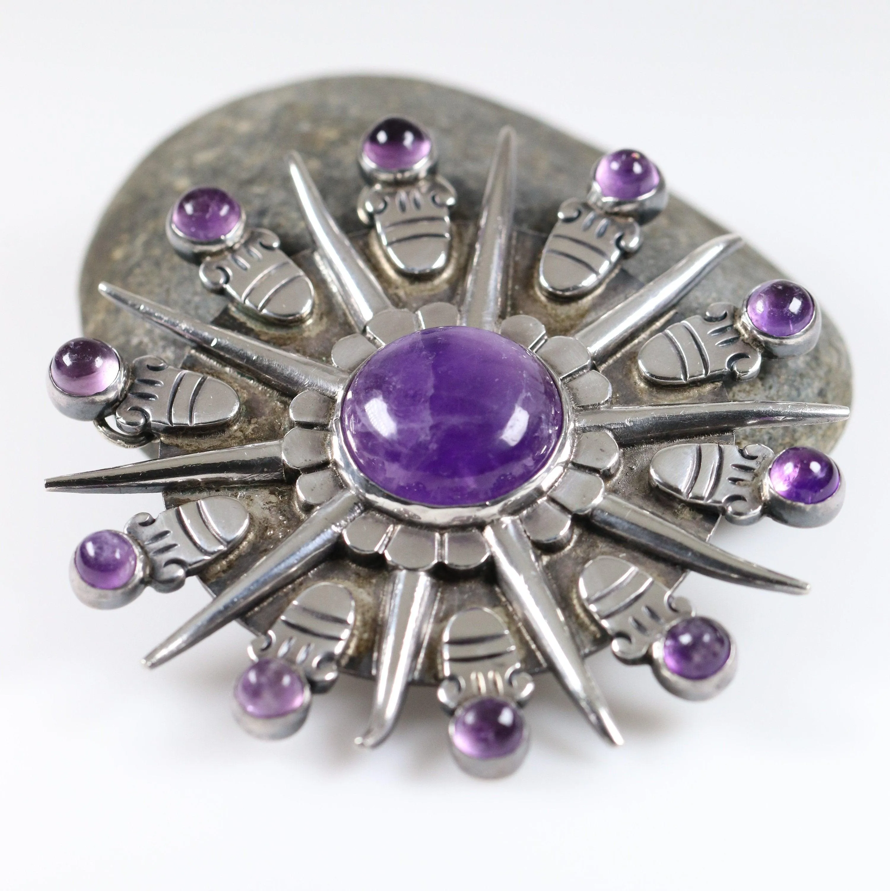 William Spratling Jewelry | Taxco Silver Sunburst Amethyst Vintage Necklace Pendant