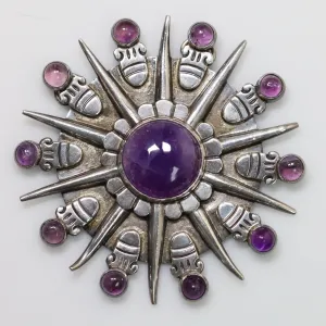 William Spratling Jewelry | Taxco Silver Sunburst Amethyst Vintage Necklace Pendant