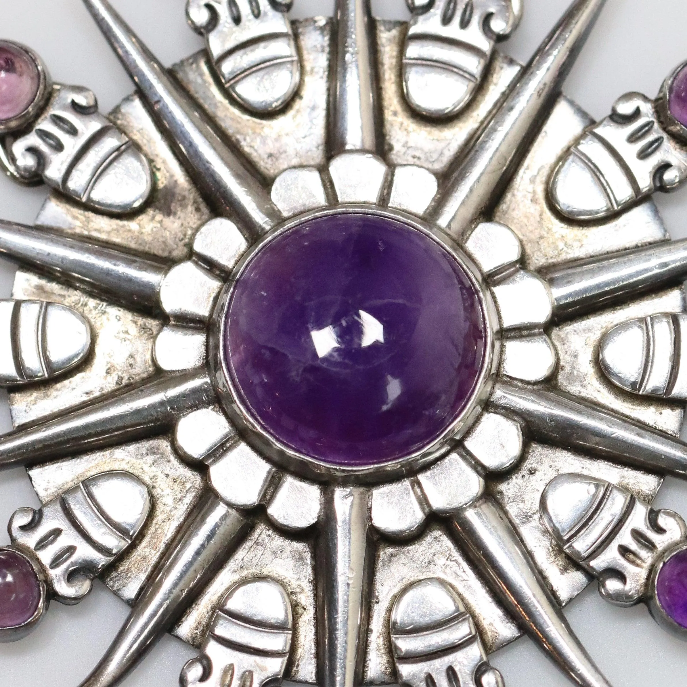 William Spratling Jewelry | Taxco Silver Sunburst Amethyst Vintage Necklace Pendant