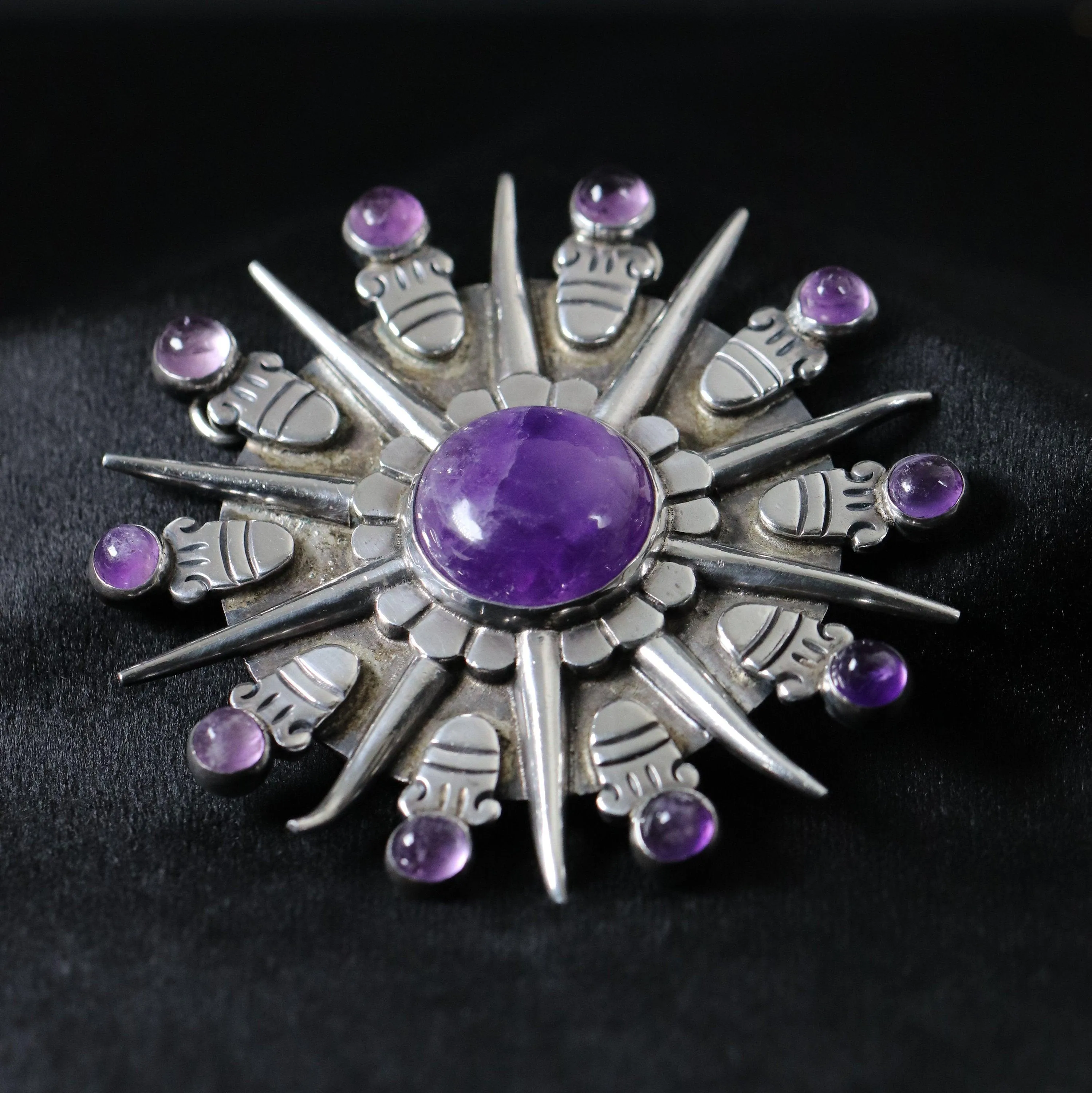 William Spratling Jewelry | Taxco Silver Sunburst Amethyst Vintage Necklace Pendant