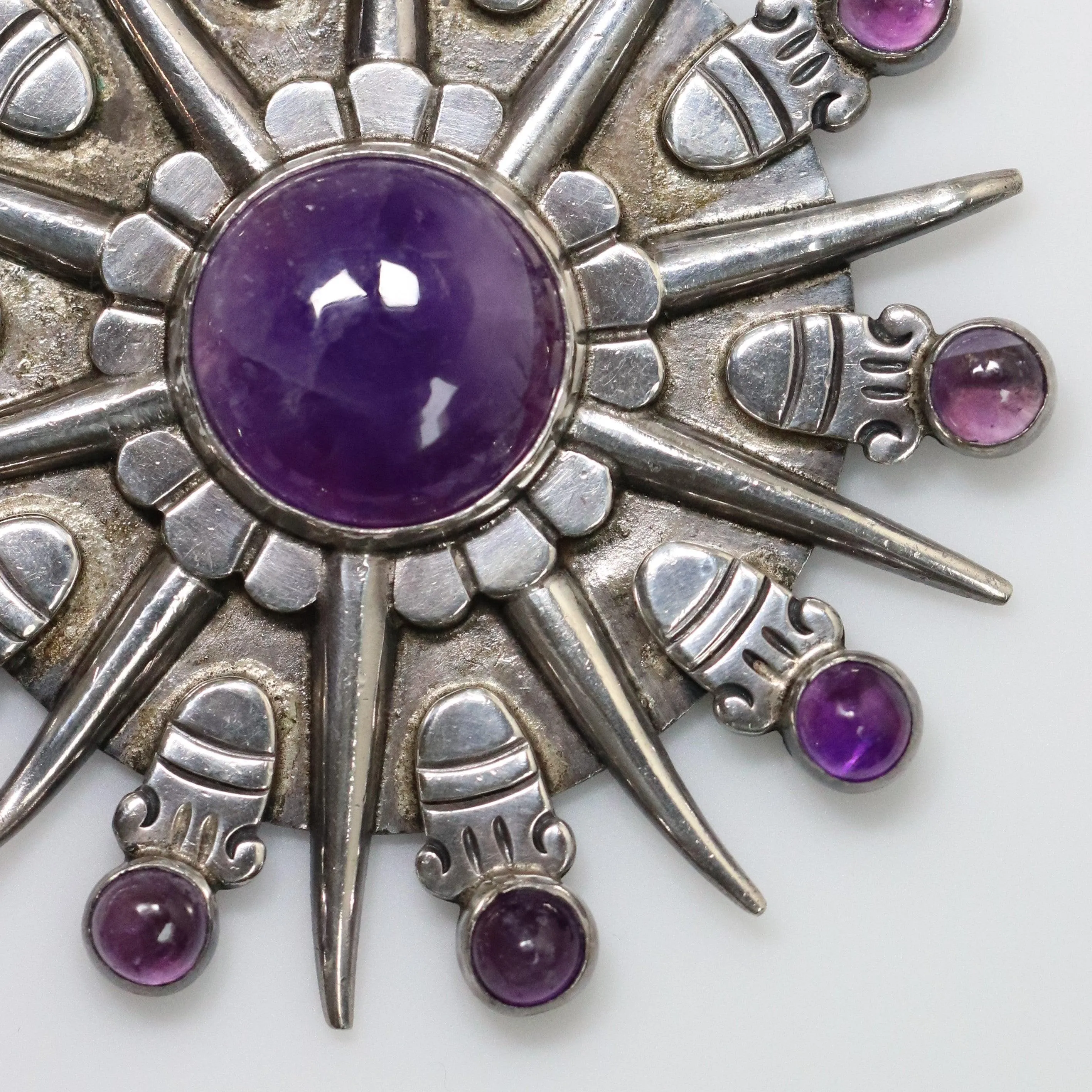 William Spratling Jewelry | Taxco Silver Sunburst Amethyst Vintage Necklace Pendant