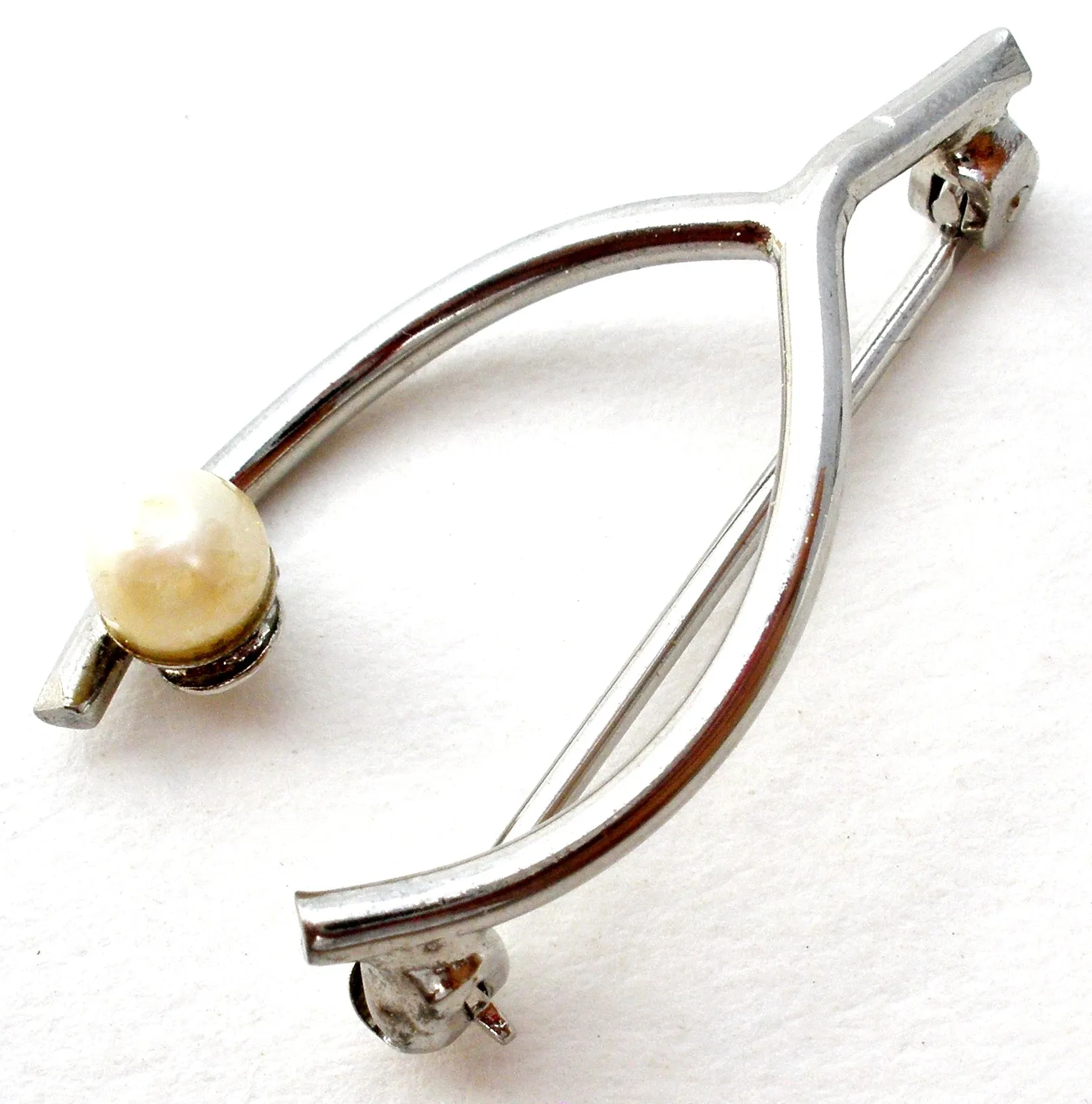 WishBone Pearl Brooch Pin Sterling Silver