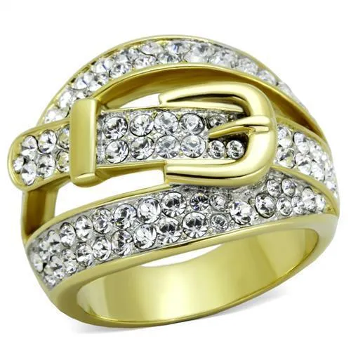 Women Stainless Steel Synthetic Crystal Rings Gold Belt