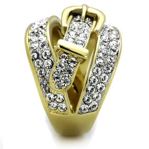 Women Stainless Steel Synthetic Crystal Rings Gold Belt