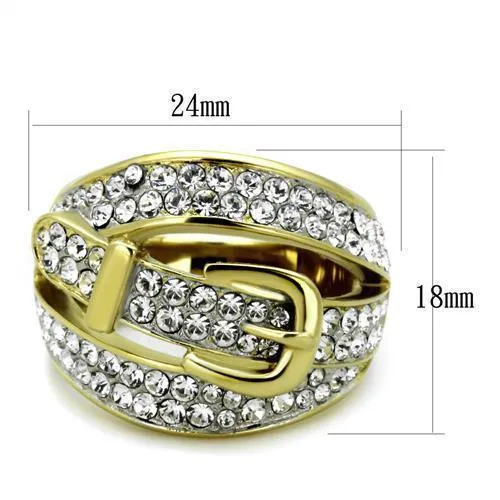 Women Stainless Steel Synthetic Crystal Rings Gold Belt