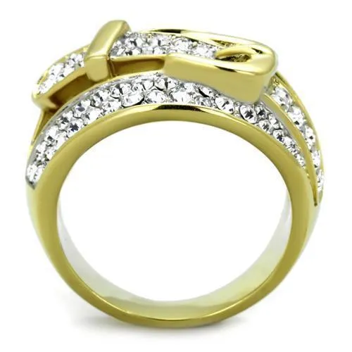 Women Stainless Steel Synthetic Crystal Rings Gold Belt