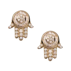 Women's Hamsa & Evil Eye Diamond Stud Earrings 0.48ct 14K Yellow Gold