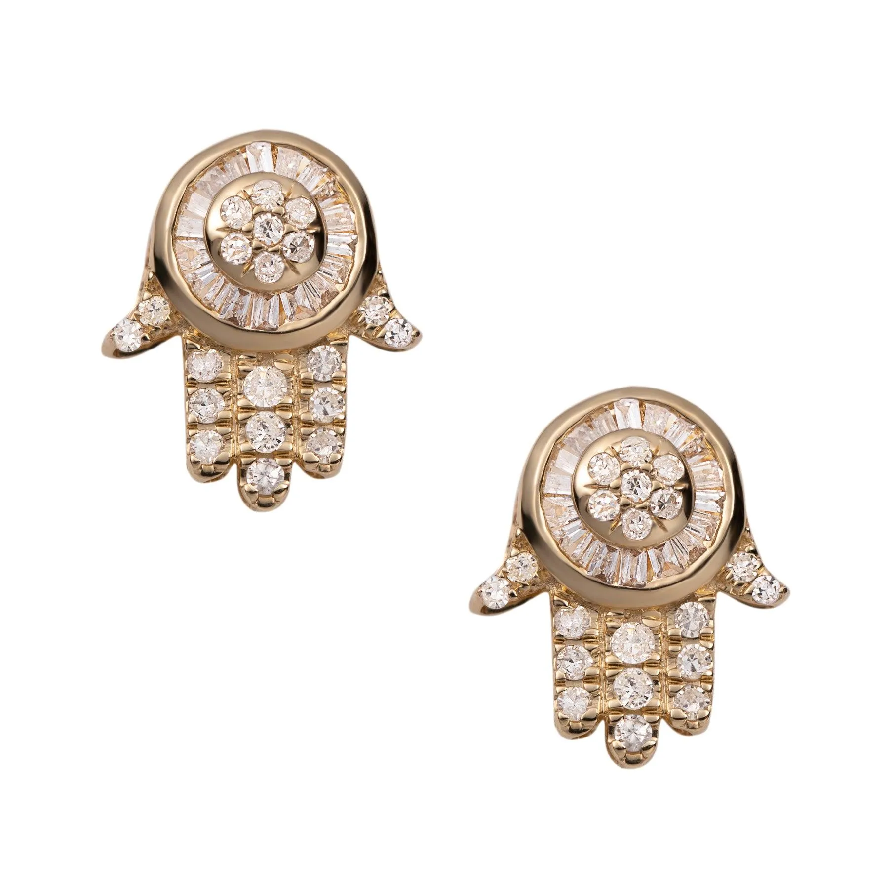 Women's Hamsa & Evil Eye Diamond Stud Earrings 0.48ct 14K Yellow Gold