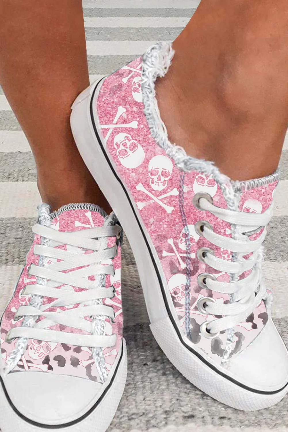 Women's Pink Leopard Skull Canvas Shoes