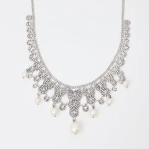 Woven Sterling Silver Seven Pearl Lace Draped Necklace